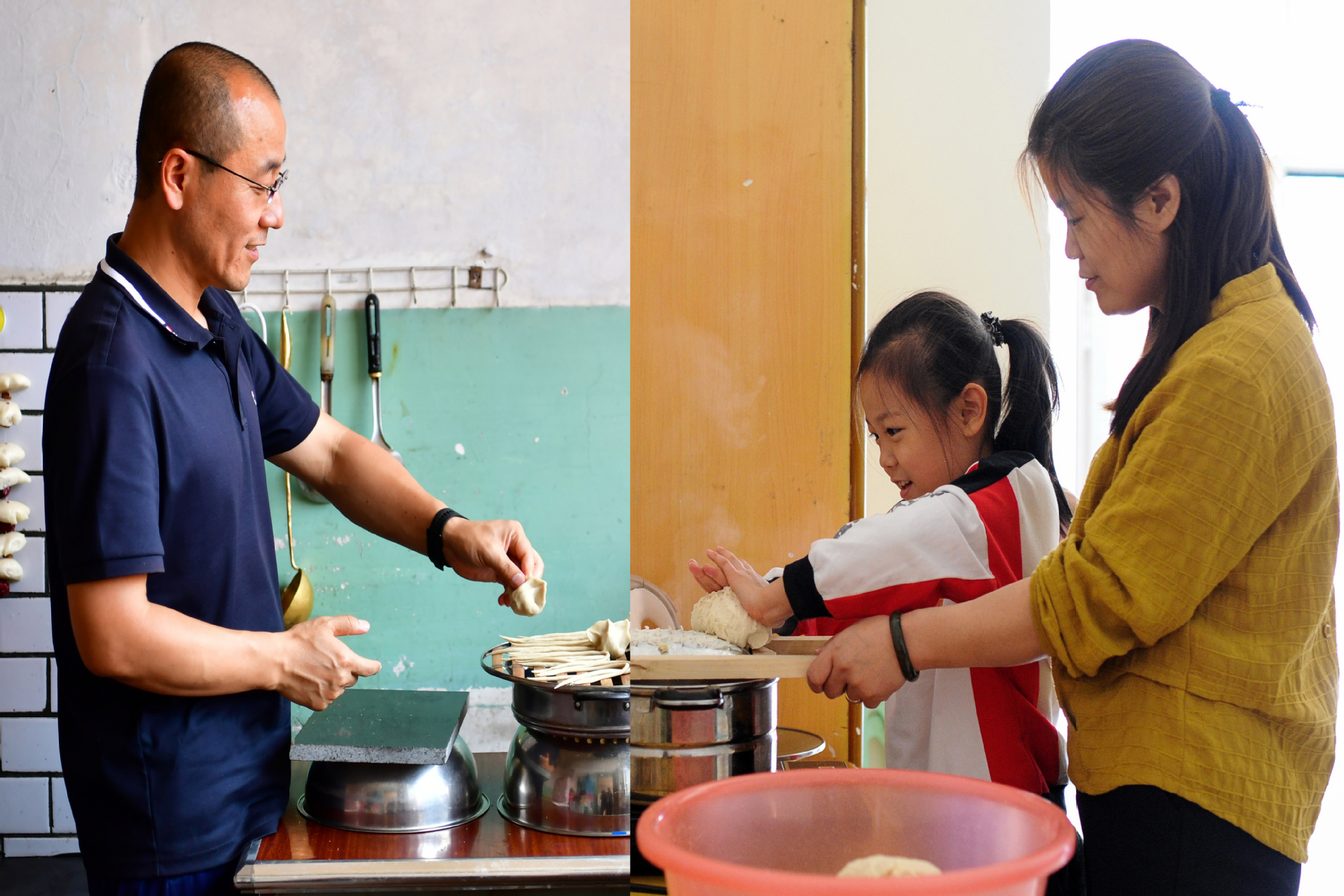 劉志軍（左）、李翠葉（右）和女兒在村里做飯。新華社發(fā).JPG